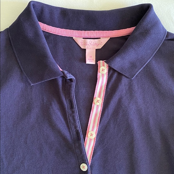 Lilly Pulitzer Sweetie Polo Long Sleeve Navy with grosgrain ribbon size Medium - Picture 3 of 14